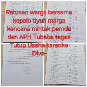 Ratusan warga berikut kepalo Tiyuh buat surat Resmi penolakan Usaha Karaoke Diva marga kencana Tubaba segera di Tutup