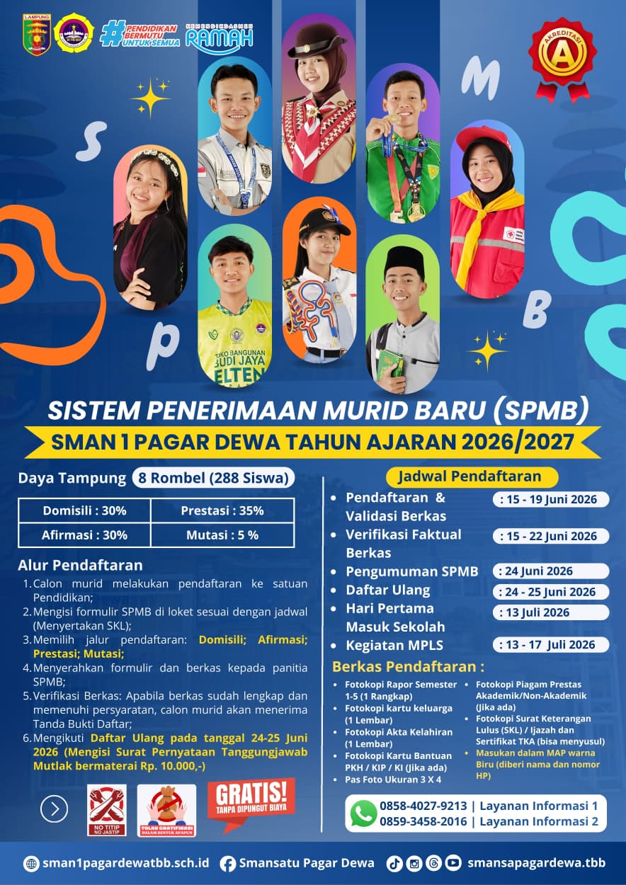 SMAN 1 Pagar Dewa Buka Pendaftaran Murid Baru Tahun Ajaran 2026/2027, Siapkan 288 Kuota Siswa