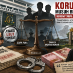 Ilustrasi penegakan hukum dalam pemberantasan korupsi tanpa tebang pilih sebagai simbol keadilan dan transparansi di Indonesia serta refleksi terhadap dugaan korupsi di Tulang Bawang Barat.