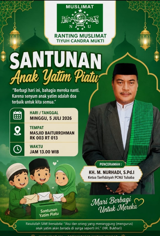 Ranting Muslimat NU Tiyuh Candra Mukti Gelar Santunan Anak Yatim Piat