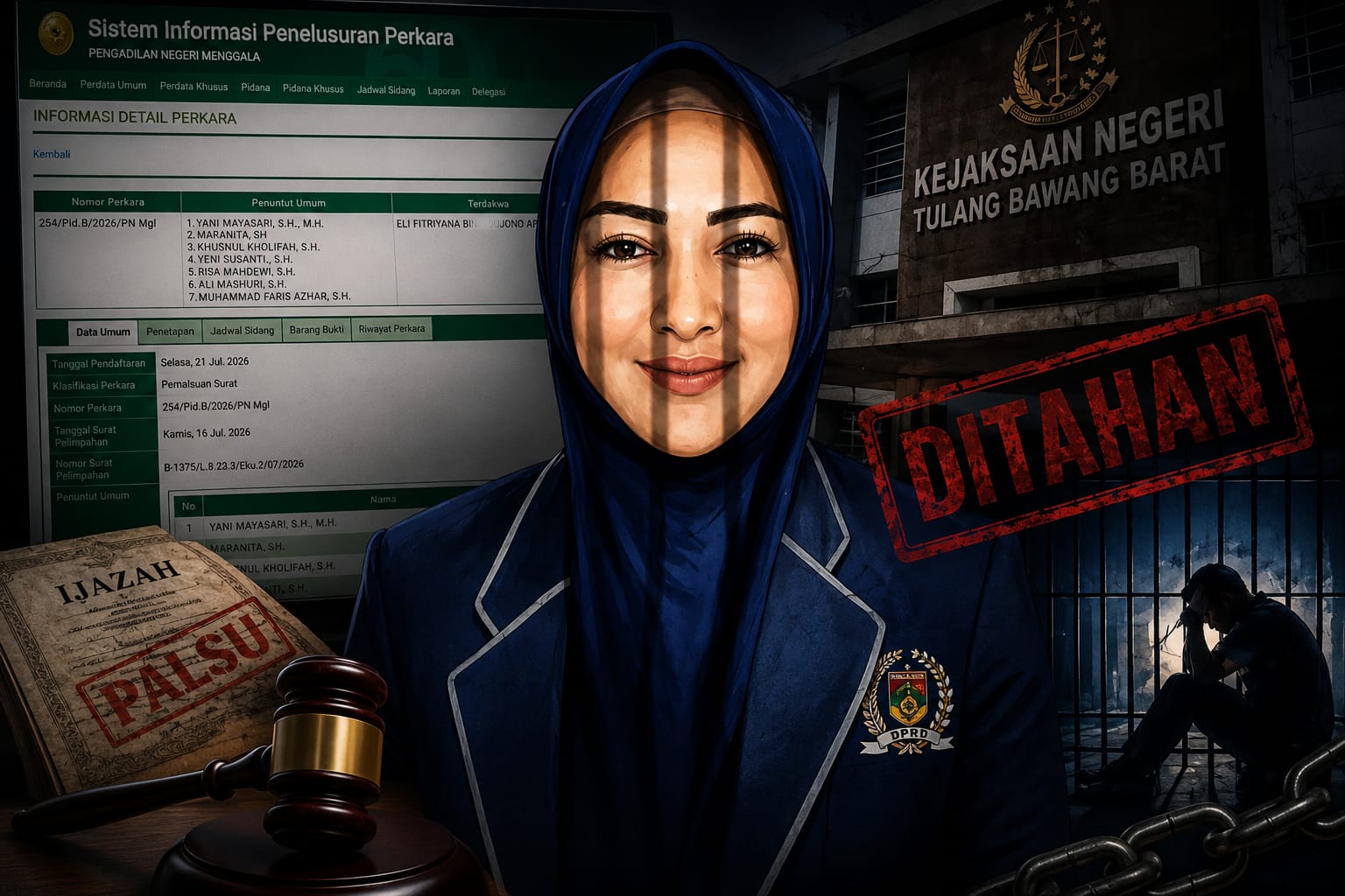 Ilustrasi perkara dugaan ijazah palsu Eli Fitriana yang telah memasuki tahap persidangan berdasarkan data SIPP Pengadilan Negeri Menggala.