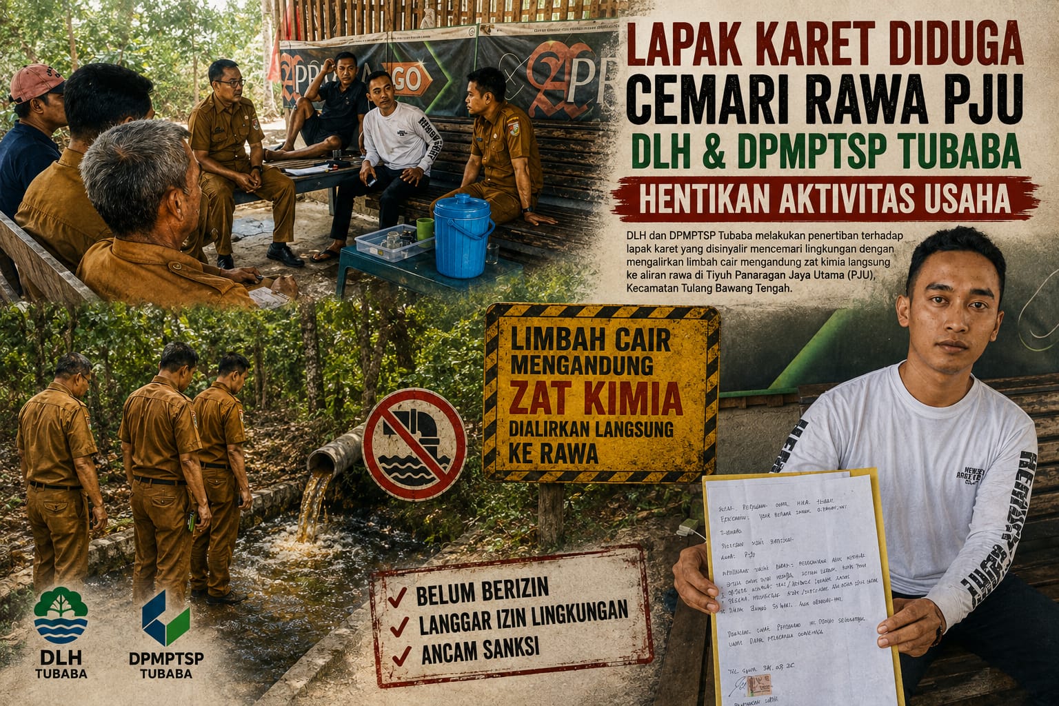 Lapak Karet Diduga Cemari Rawa PJU, DLH dan DPMPTSP Tubaba Hentikan Aktivitas Usaha