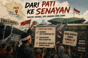 Ilustrasi demo masyarakat Pati di depan DPR RI menuntut RUU Perampasan Aset dan pemberantasan korupsi