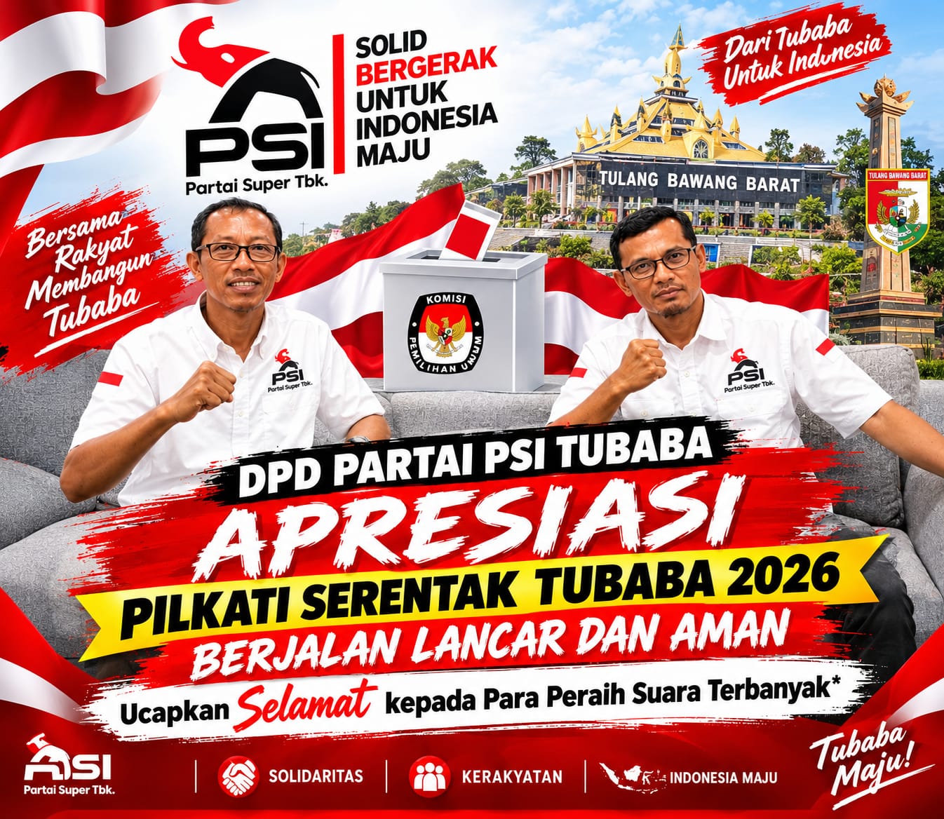 PSI Apresiasi Pilkati Serentak Tubaba 2026 Berjalan Lancar dan Aman, Ucapkan Selamat kepada Para Peraih Suara Terbanyak